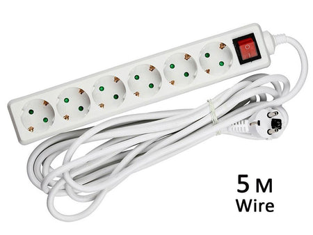 Multipresa Ciabatta Elettrica 6 Posti Schuko Spina Tipo Ibrido F + E Cavo Lunga