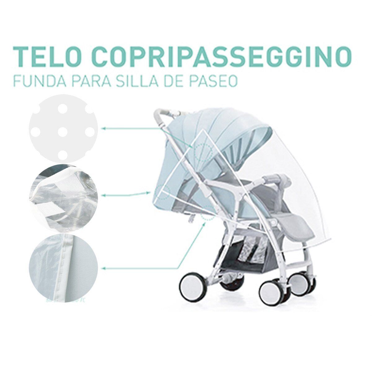 Parapioggia Paravento Universale Per Passeggino 140X150cm <ul> <li>Parapioggia