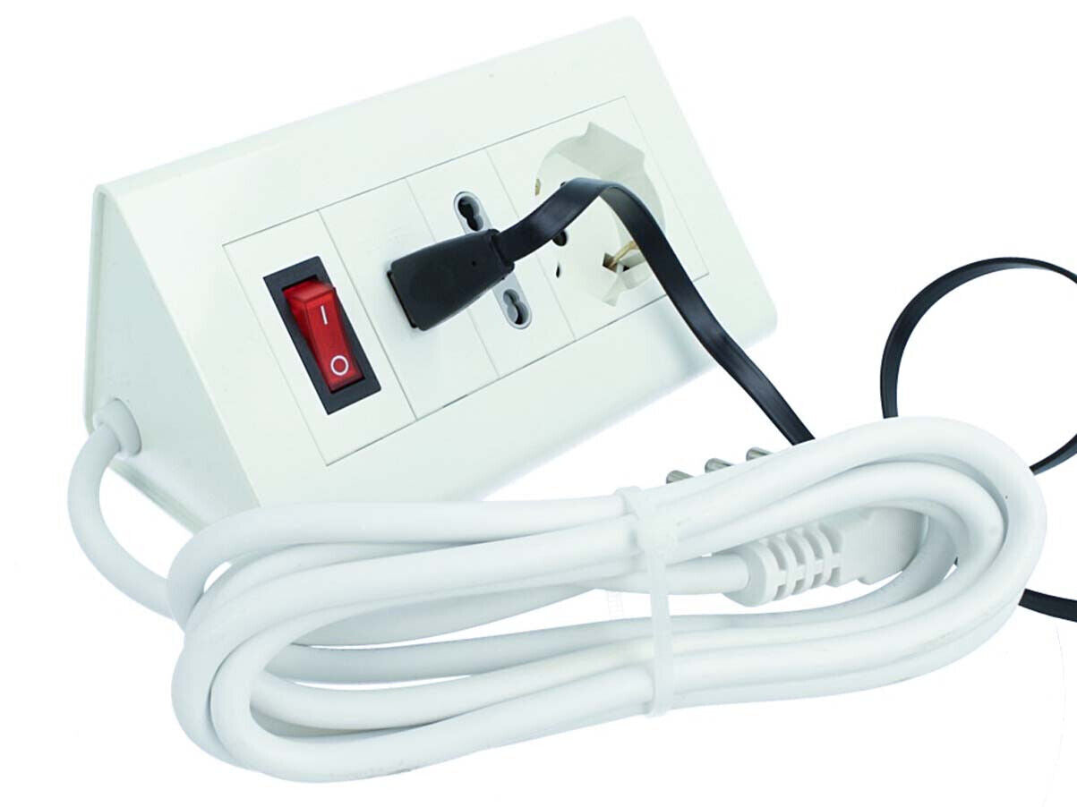 Multipresa Da Tavolo Con USB Bianco 1 Presa Schuko Bipasso 10/16A Interruttore