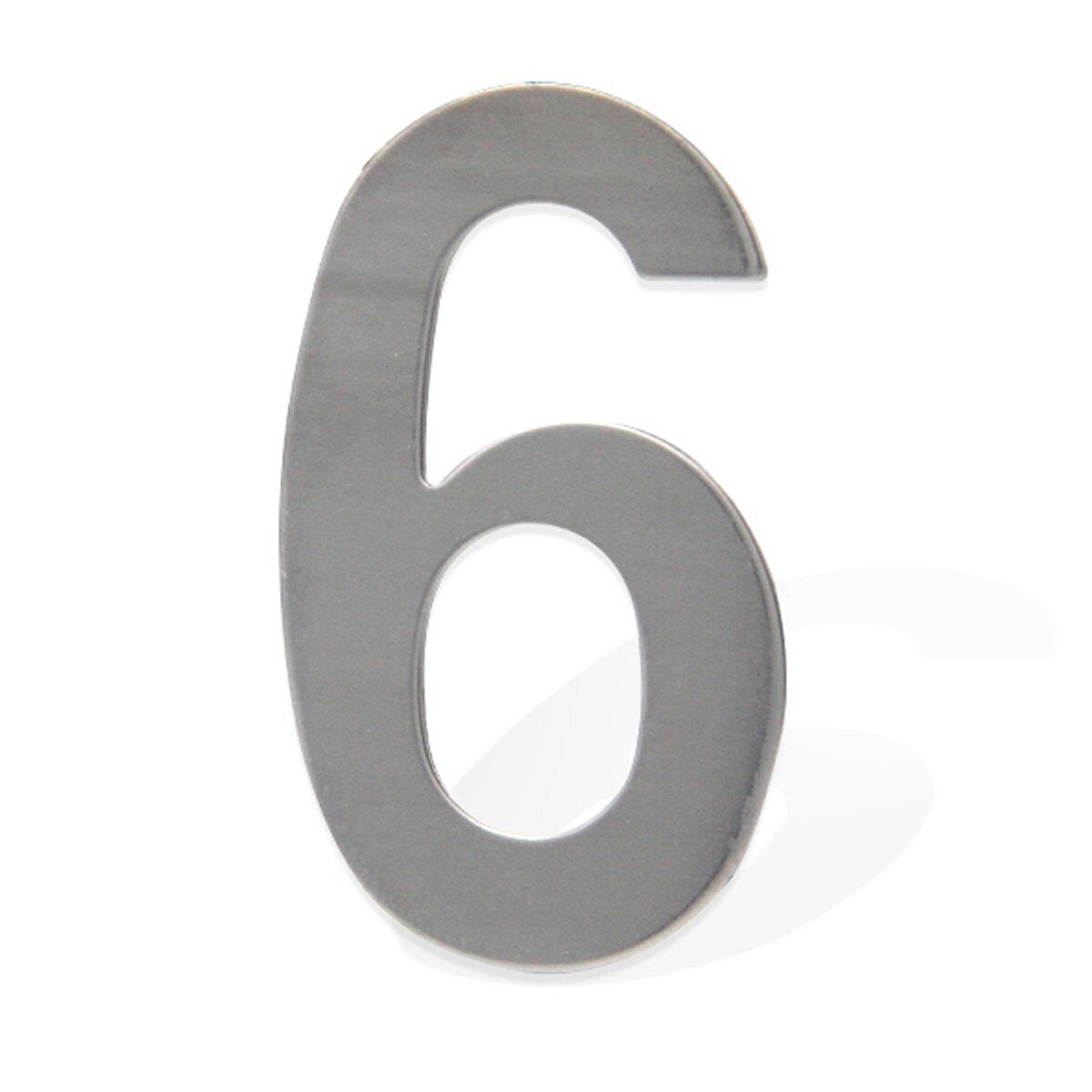 Numero Civico Adesivo 6 in Acciaio Inossidabile Colore Cromato 75mm <ul><li