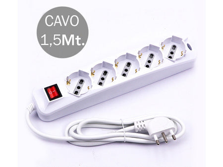 Multipresa Ciabatta Elettrica Spina 16A 2P+T 5 Posti 10/16A Schuko Cavo 1.5 Met