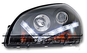 COPPIA Tucson 05-10 Coppia Fanali Fari Anteriori Dayline Neri tuning