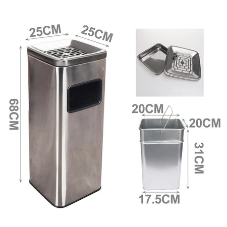 Pattumeria 2in1 Posacanare piu Gettacarte da Terra Esterno in Acciaio Inox