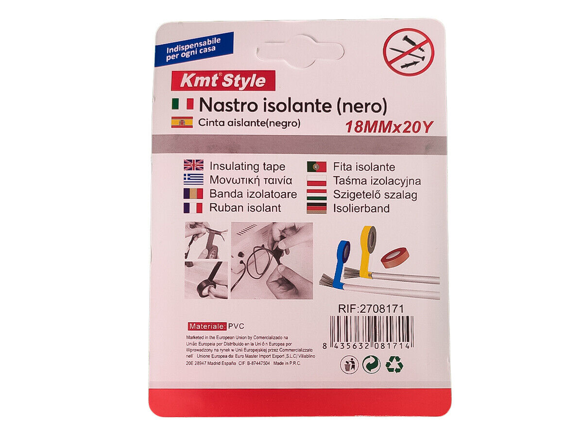 Nastro Isolante Elettrico in PVC 18mm X 20m Nero <ul> <li> Realizzata è Grado