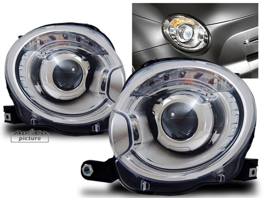 Coppia Fari Fanali Anteriori TUNING 500 07-15 LENTICOLARI OTTICA XENO LOOK