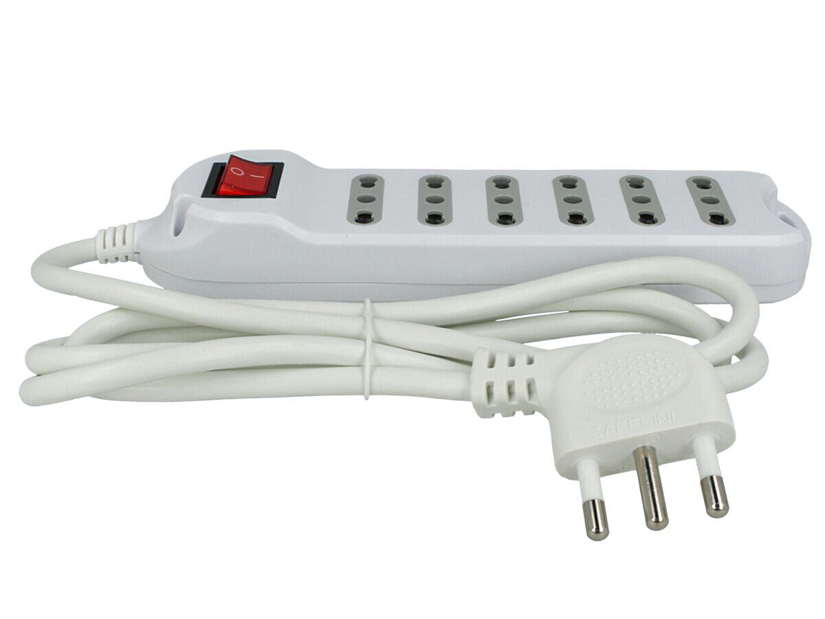 Multipresa Ciabatta Elettrica 6 Posti Prese Bipasso 10/16A Con Interruttore