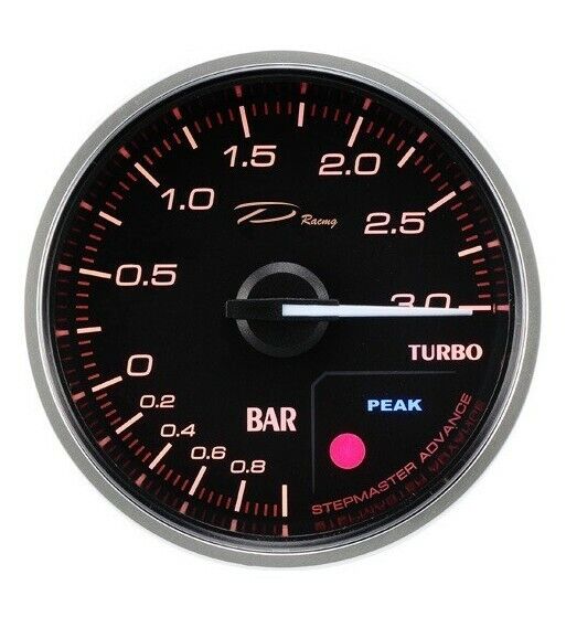 Manometro Pressione Turbo con picco TRASPARENTE -1+3 bar tuning DEPO 52mm Nero