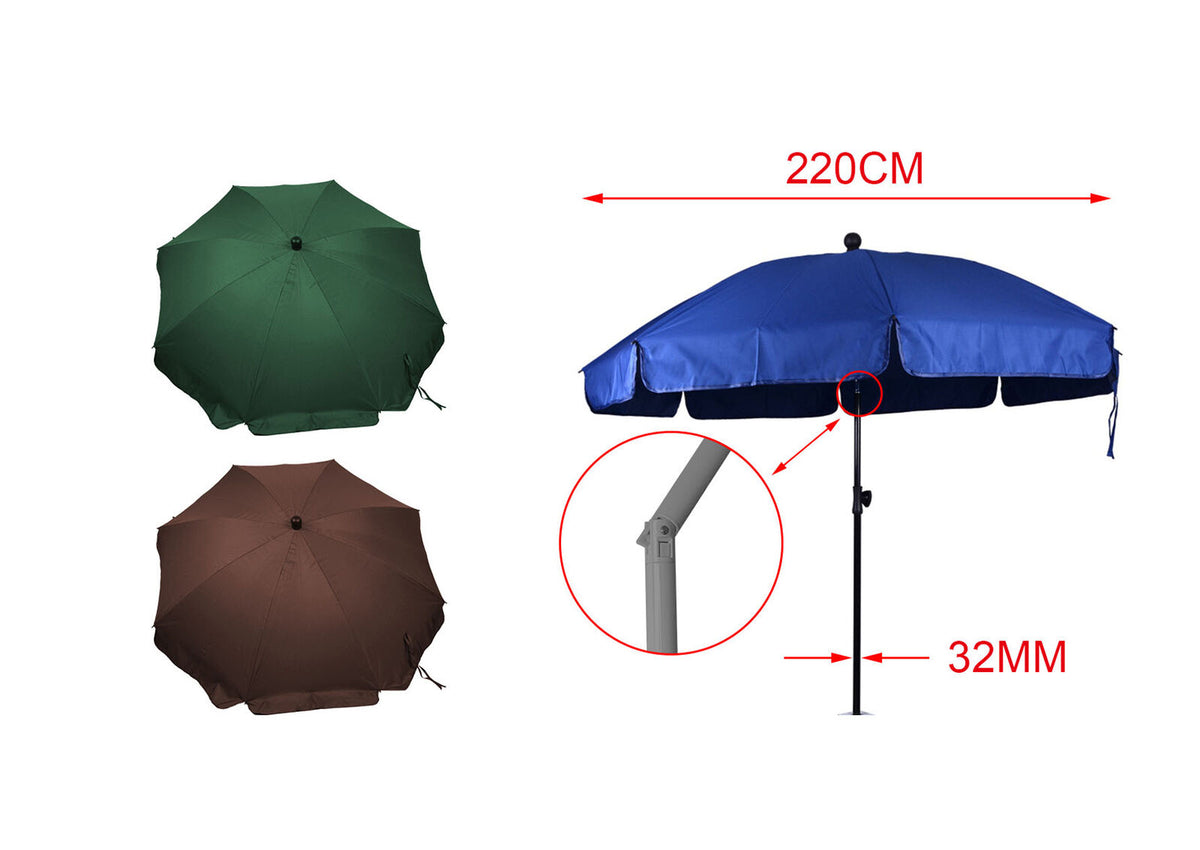 Ombrellone da Giardino Diametro 220cm Con Inclinazione Regolabile 8 Stecche