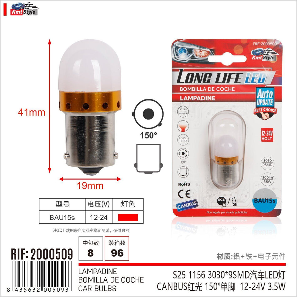 2 Pezzi Lampada Led BAU15S S25 PY21W 9 SMD 3030 12V 24V 300lm 3.5W Luce Rossa