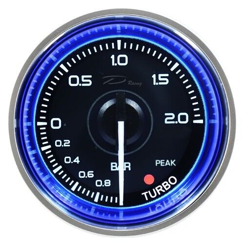 Manometro Pressione Turbo con picco TRASPARENTE -1 +2 bar tuning DEPO 60mm Nero