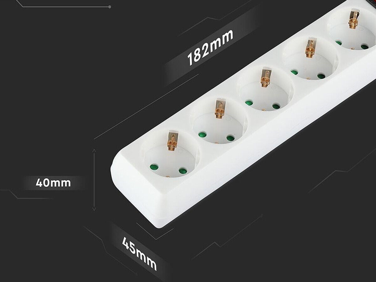 Multipresa Ciabatta Elettrica 5 Posti Schuko Spina Tipo Ibrido F + E Cavo Lunga
