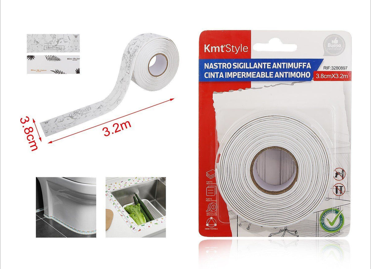 Nastro Adesivo Sigillante Antimuffa 38mm X 320cm Bianco con Simboli Foglie