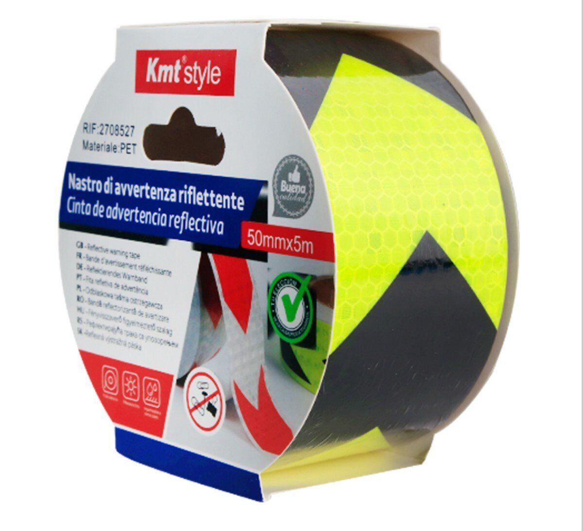 Nastro Adesivo Riflettente 50mm X 5MT Nero Giallo Con Freccia Catarifrangente