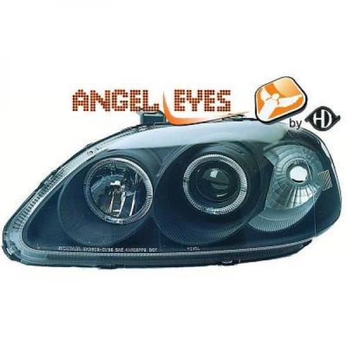 Coppia Fari Fanali Anteriori Tuning CIVIC 99-01 nero ANGEL EYES H1