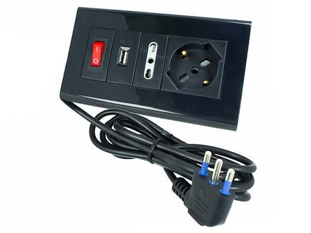 Multipresa Da Tavolo Con USB Nero 1 Presa Schuko Bipasso 10/16A Interruttore