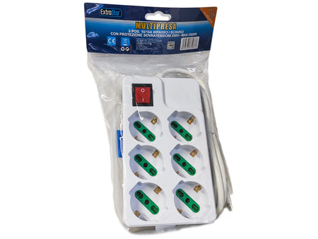 Multipresa Ciabatta Elettrica Con 6 Prese Schuko 10/16A Interruttore Spina 16A