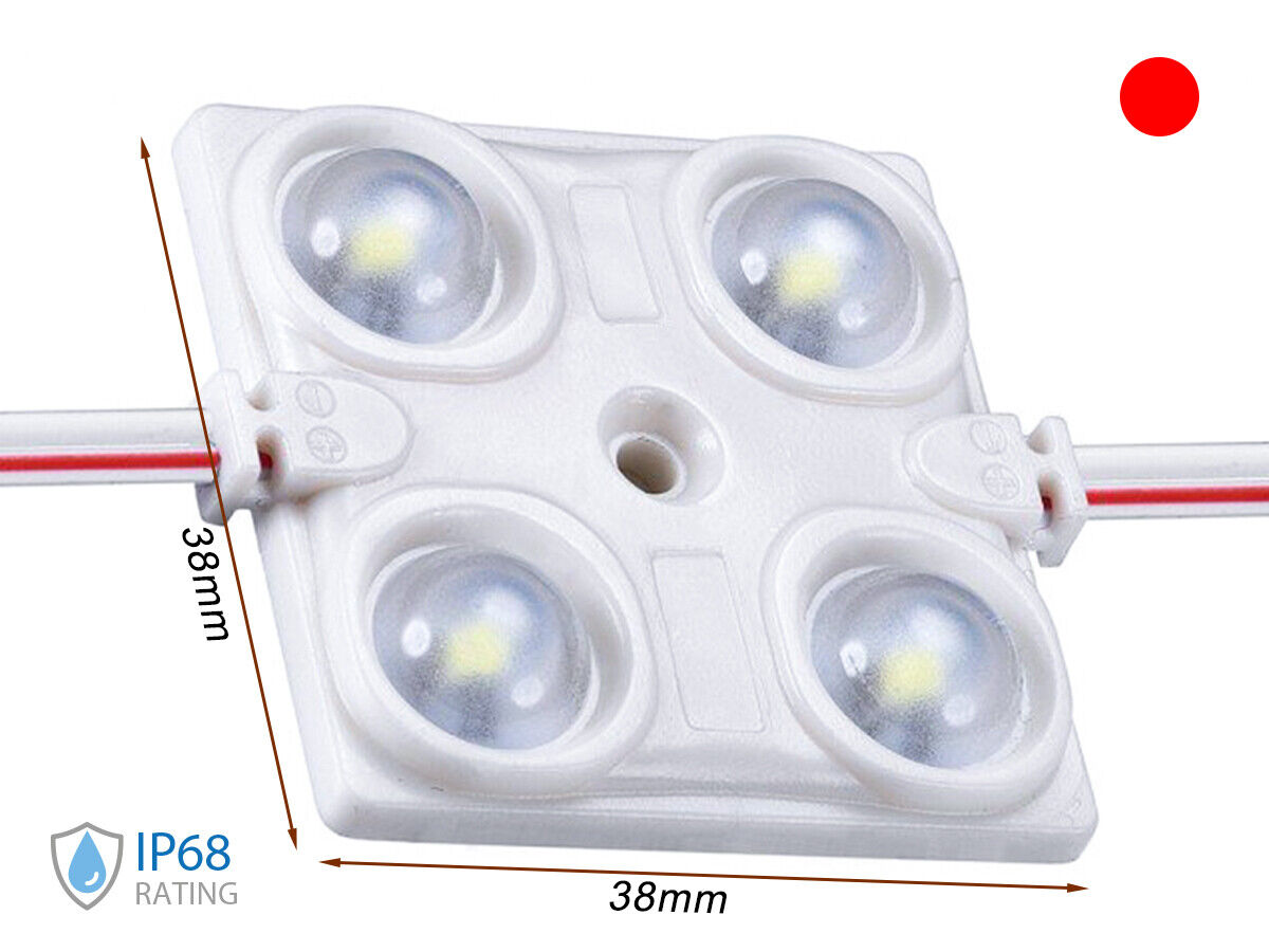 Modulo Mattone LED 4 SMD 2835 Colore Rosso 12V 1,5W IP68 Con Lente