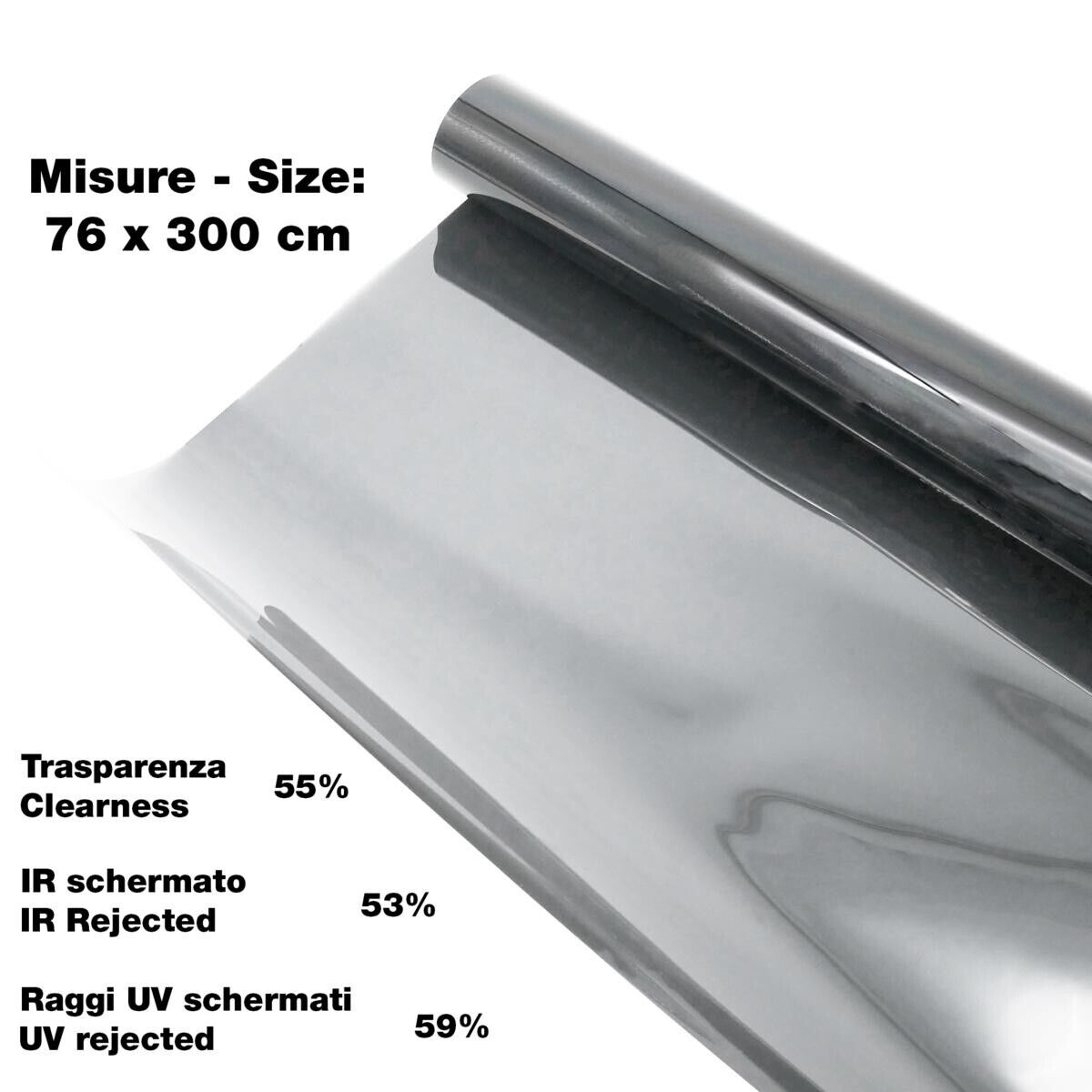 Pellicola vetri Light Black 76X300 cm Infrarossi schermati 53% UV 59%