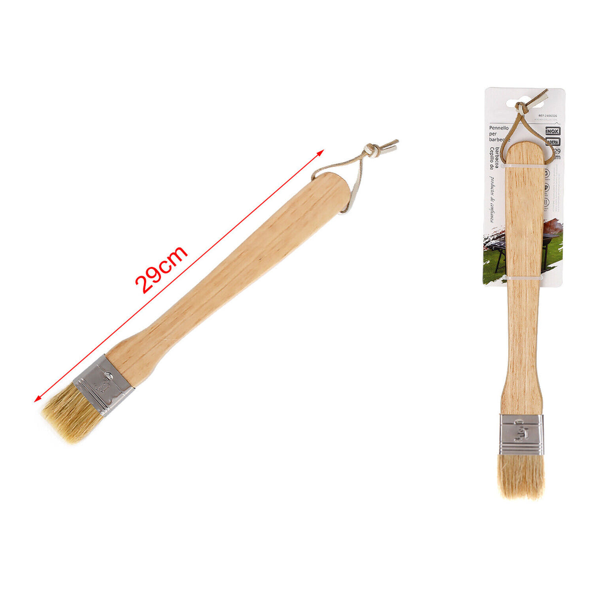 Pennello per Barbecue in Legno con Setole Lana <ul><li>Pennello realizzato
