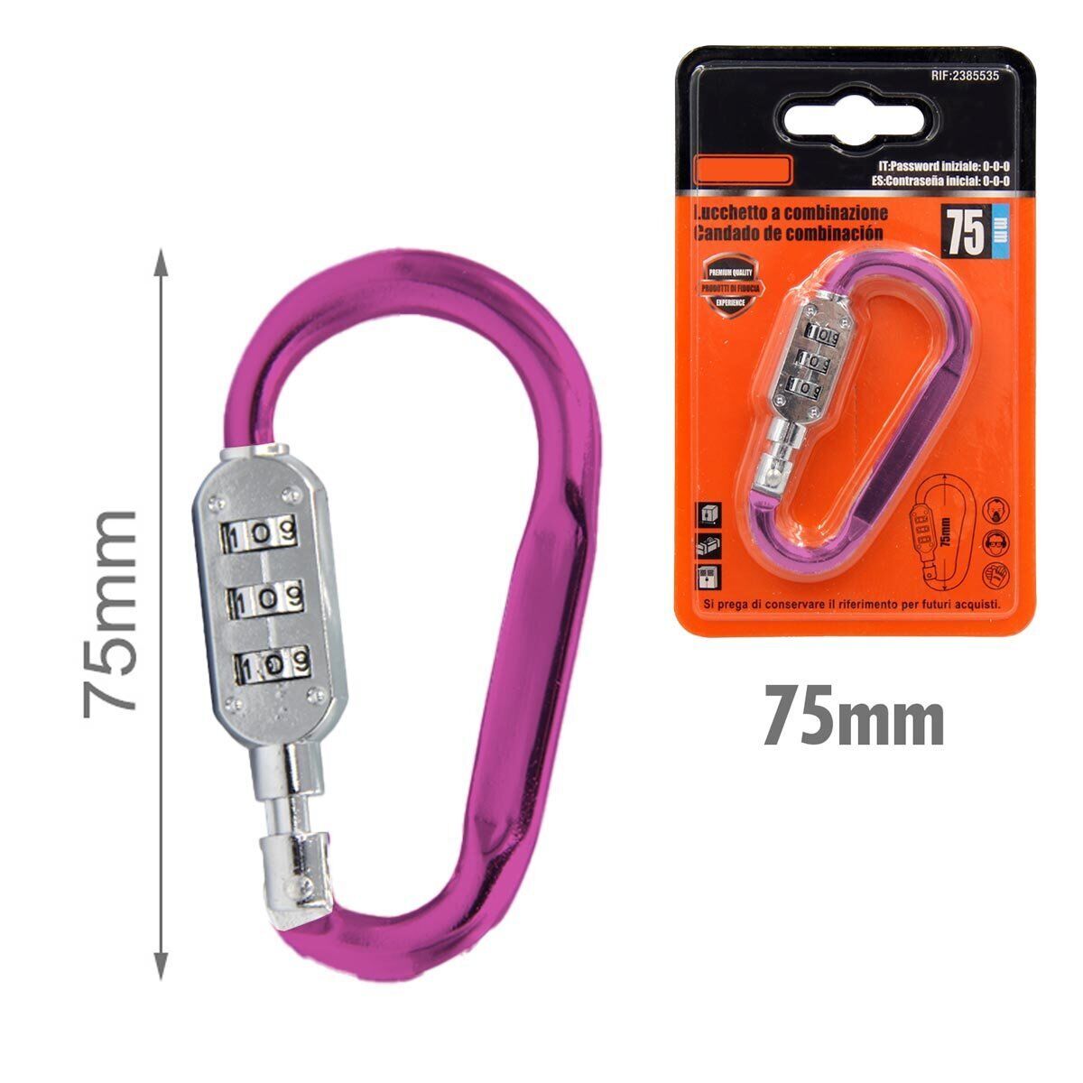 Moschettone di Alluminio Forma D Portachiave con Lucchetto a Combinazione 75mm