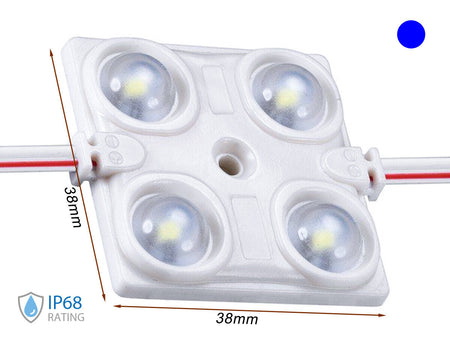 Modulo Mattone LED 4 SMD 2835 Colore Blu 12V 1,5W IP68 Con Lente Ingrandimento