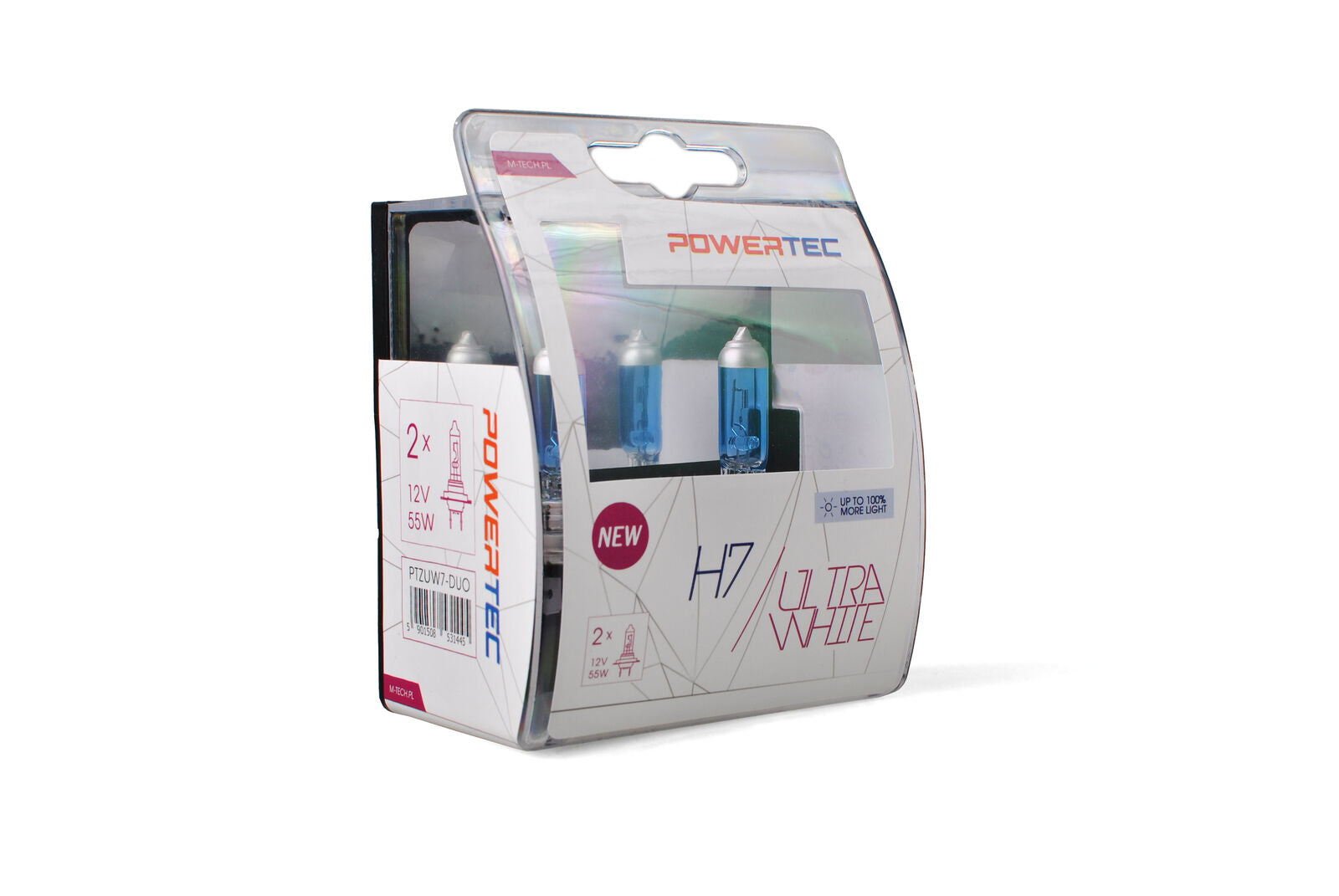 Coppia Lampade Lampadine PowerTec H7 55W 12v ULTRAWHITE Bianche +100% ALOGENE