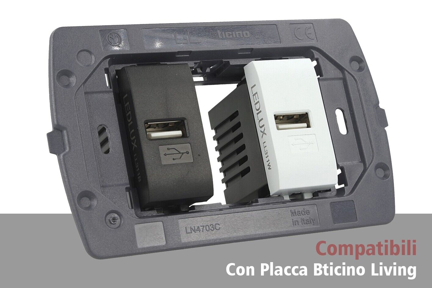 Modulo Caricatore USB 5V 2.1A Compatibile Con Placca Bticino Living Light Color