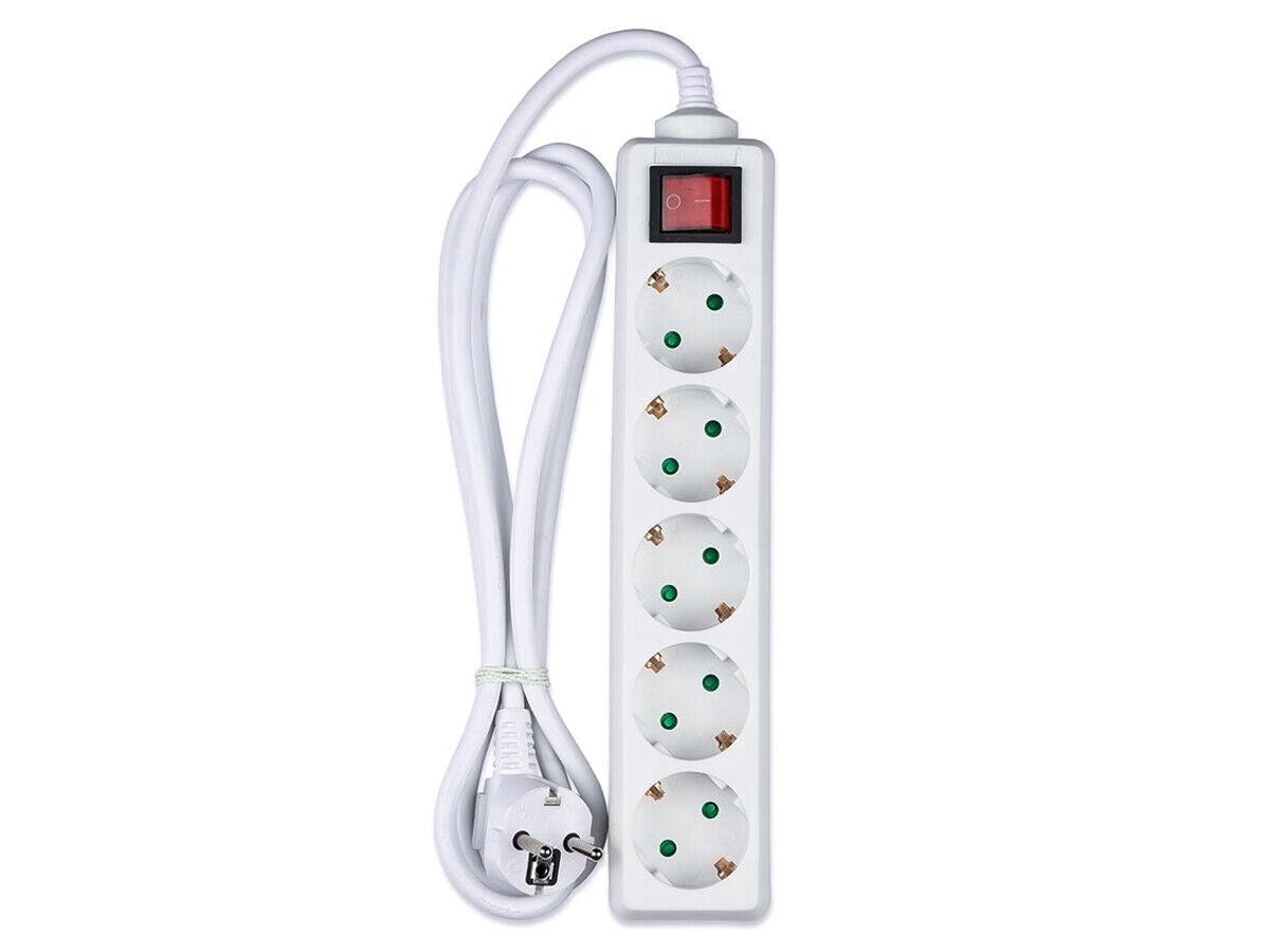 Multipresa Ciabatta Elettrica 5 Posti Schuko Spina Tipo Ibrido F + E Cavo Lunga