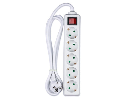 Multipresa Ciabatta Elettrica 5 Posti Schuko Spina Tipo Ibrido F + E Cavo Lunga