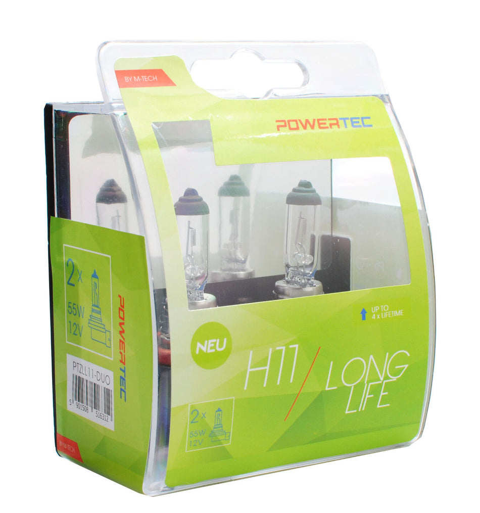 Coppia Lampade Lampadine PowerTec H11 55W 12V LONG LIFE Durata 1500h ALOGENE