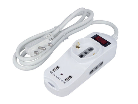 Multipresa Ciabatta Elettrica Spina Con 2 USB 2.1A Cavo 1.5 Metri Spina 16A 2 P