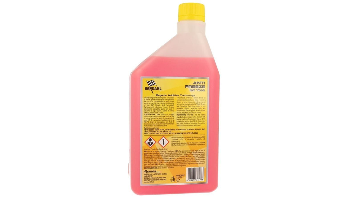 BARDAHL Refrigerante Antifreeze OA Tech Antigelo Rosso Red Concentrato -37° 1 Lt