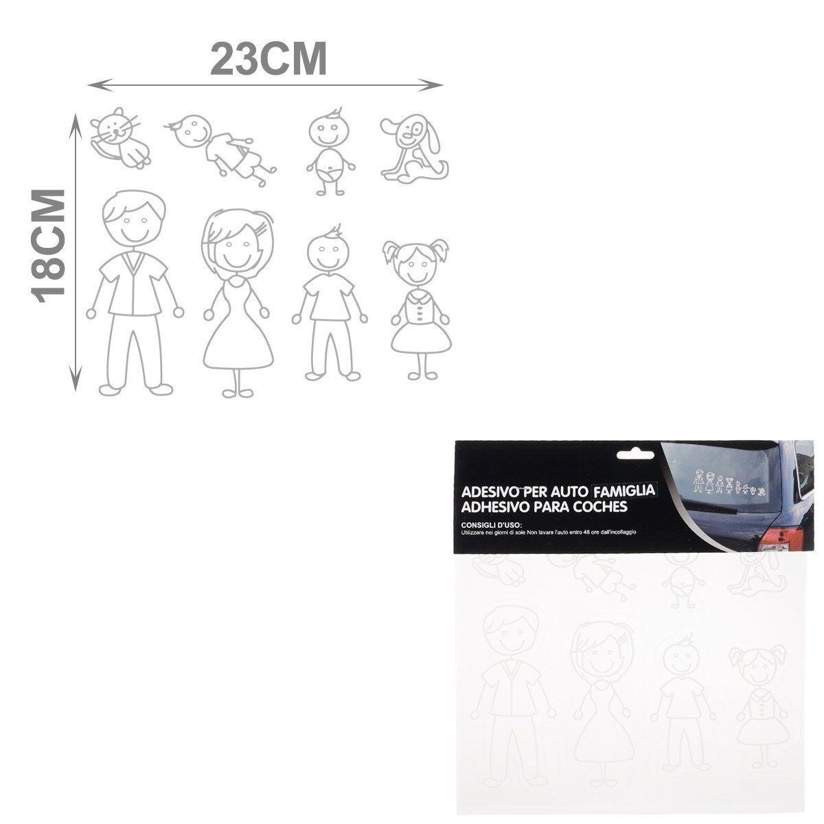 2 PZ Adesivo per Auto Forma Famiglia 18x23cm Resistente all' Autolavaggio