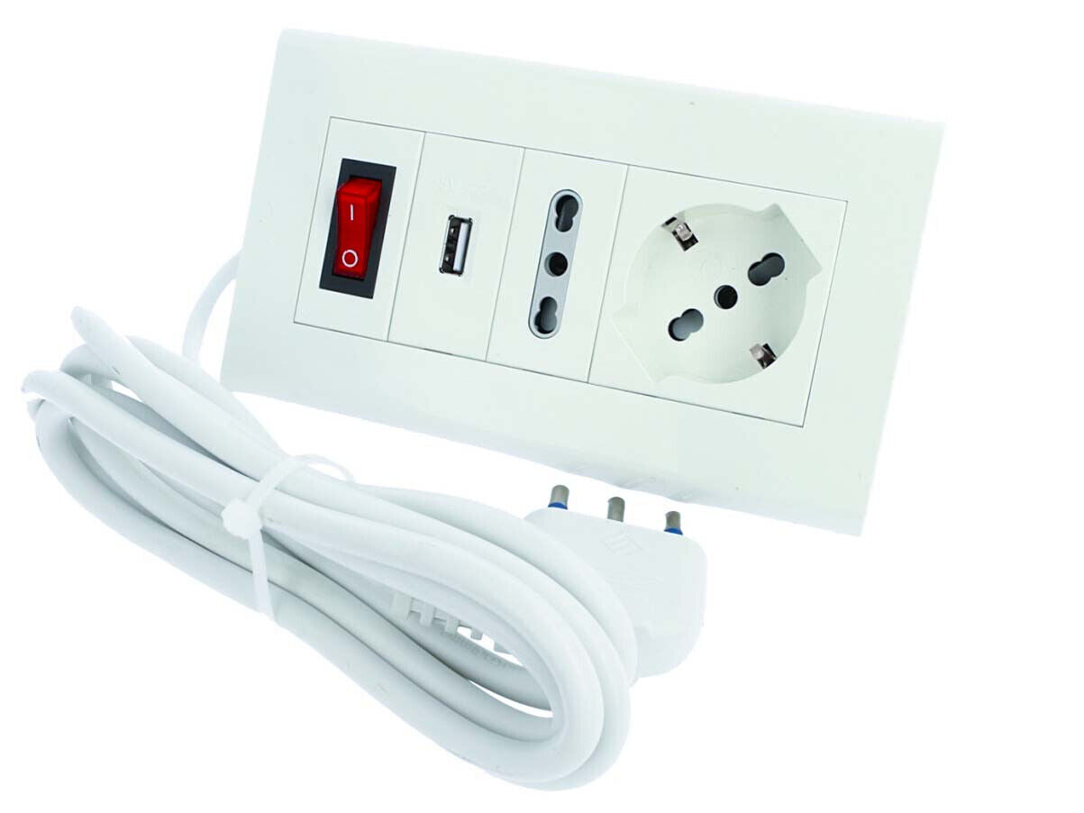 Multipresa Da Tavolo Con USB Bianco 1 Presa Schuko Bipasso 10/16A Interruttore