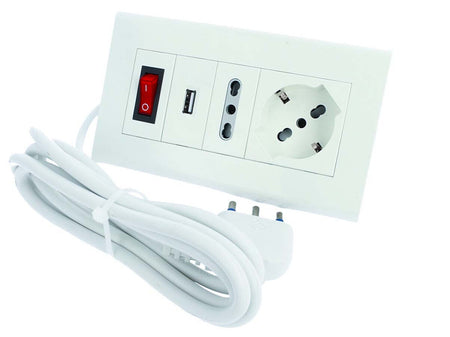 Multipresa Da Tavolo Con USB Bianco 1 Presa Schuko Bipasso 10/16A Interruttore