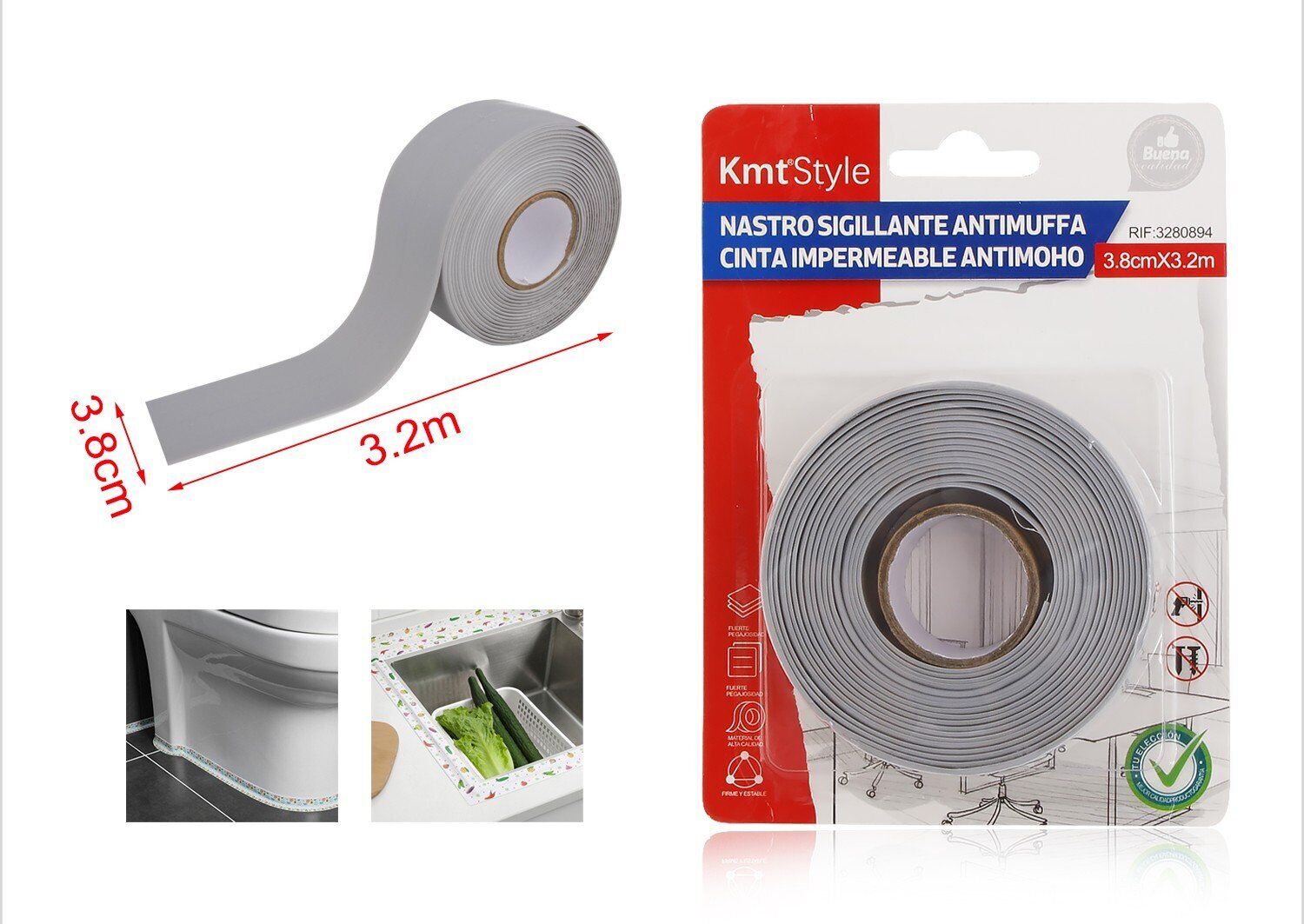 Nastro Adesivo Sigillante Antimuffa 38mm X 320cm Grigio <ul><li>Il nostro per