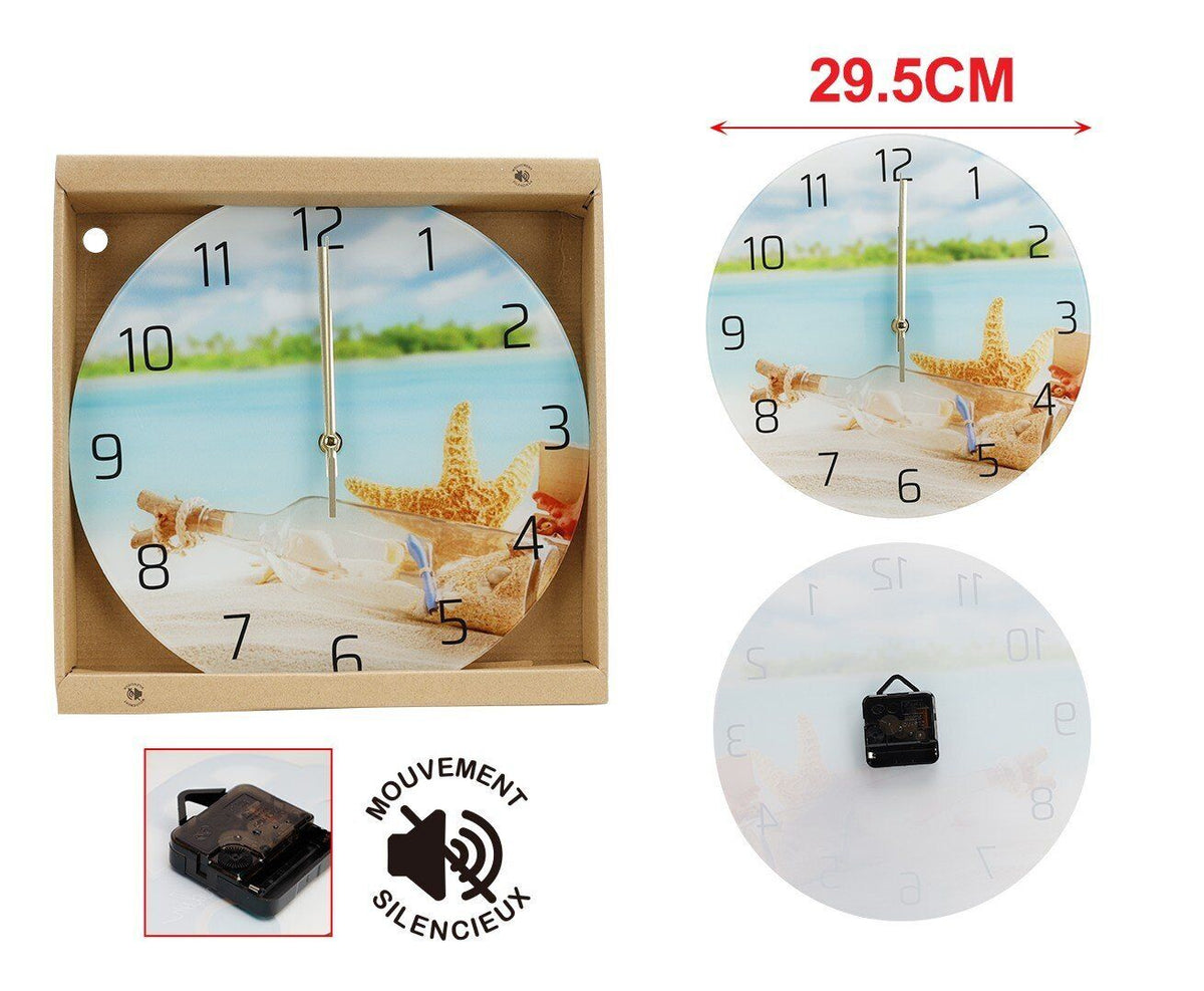 Orologio Da Parete Diametro 29.5cm In Vetro Disegno Spiaggia <ul><li>Questo