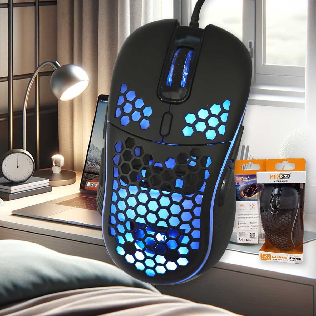 Mouse Ottico Ergonomico USB 2.0 Anti Sudore Retro Illuminato Colori RGB Casuale