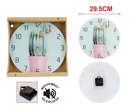 Orologio Da Parete Diametro 29.5cm In Vetro Disegno Cactus <ul><li>Questo