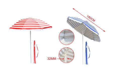 Ombrellone da Spiaggia Diametro 180cm Inclinabile Regolabile Palo 32mm