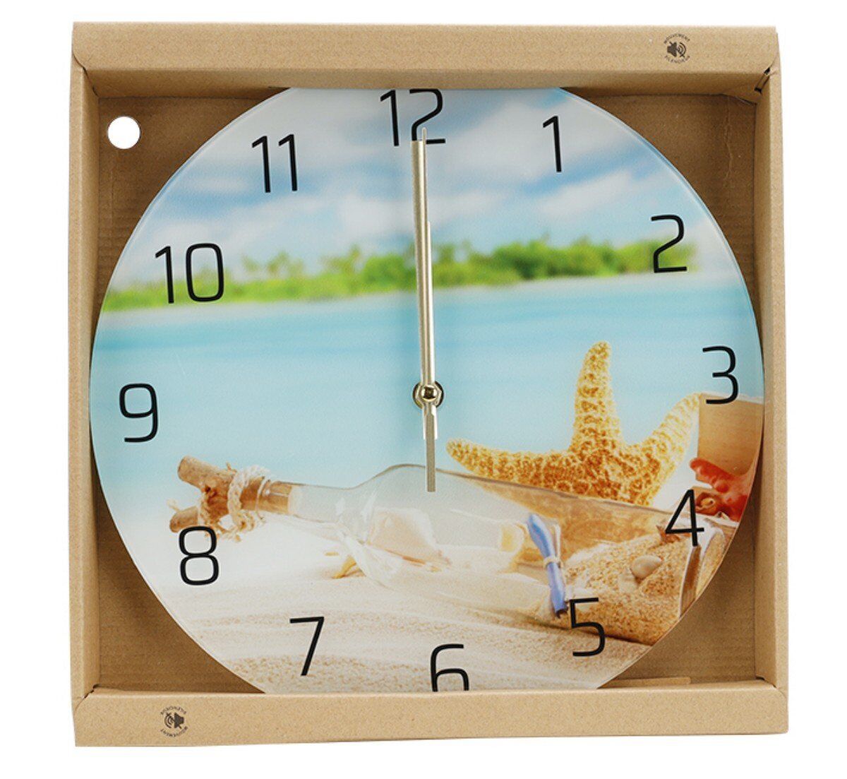 Orologio Da Parete Diametro 29.5cm In Vetro Disegno Spiaggia <ul><li>Questo