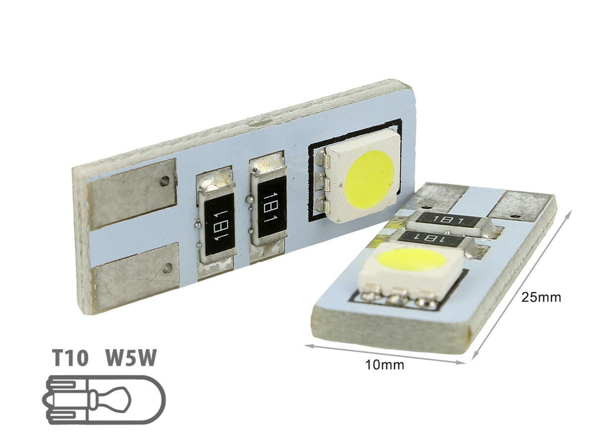 LAMPADA LED CANBUS T10 W5W 2 SMD BIANCO NO POLARITA NO ERRORE CHECK LUCI 12V