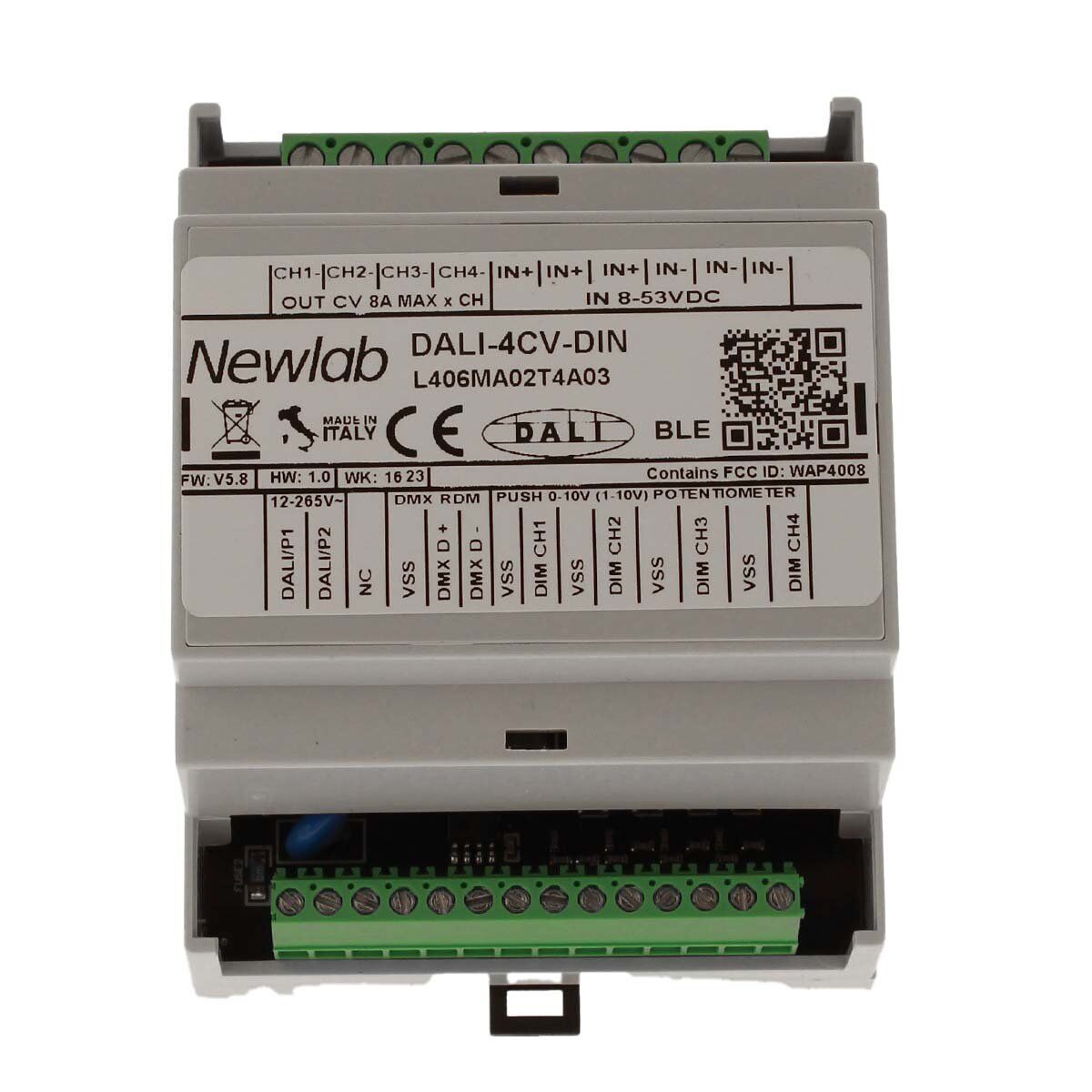 NEWLAB DALI-4CV-DIN Led Dimmer 4 Canali in Tensione 12V 24V 48V Ingresso DALI