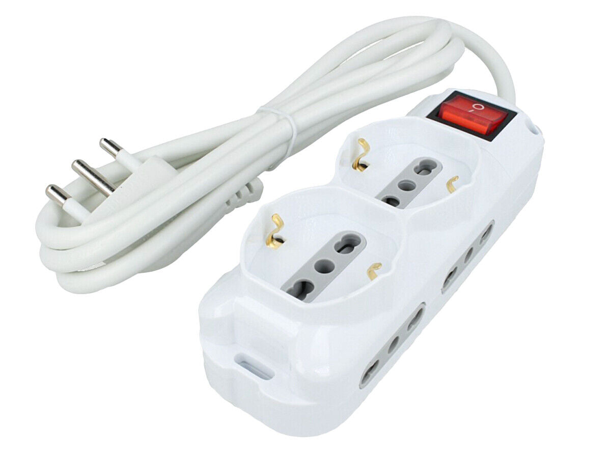 Multipresa Ciabatta Elettrica 6 Posti Con 4 Prese 2P+T 10/16A Bipasso + 2