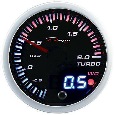 Manometro Strumento 52mm DEPO Pressione Turbo -1+2 BAR Picco - Nero DIGITALE