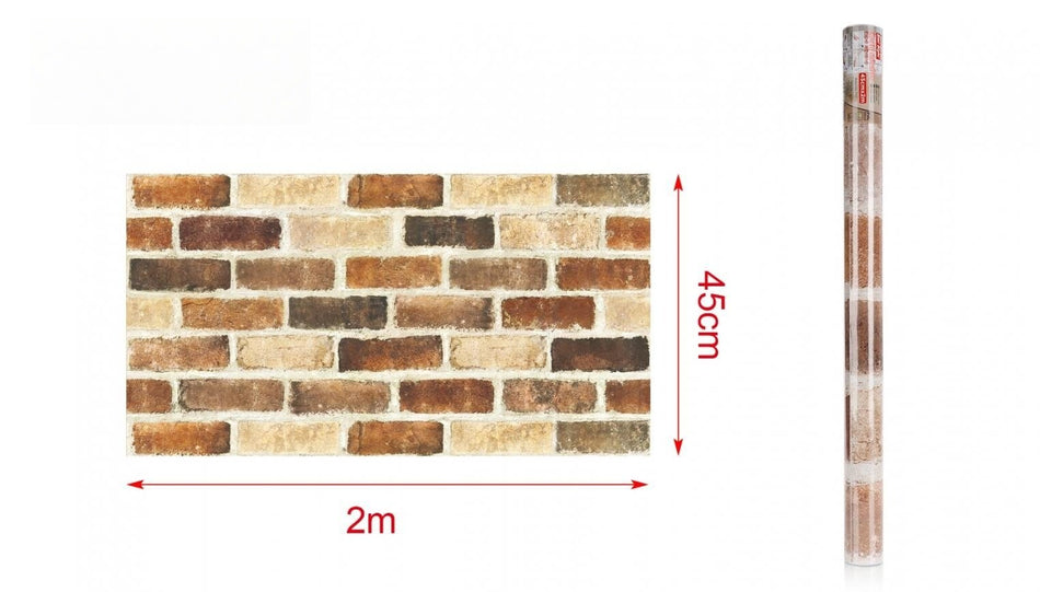 6 Rotoli Carta da Parati Autoadesiva 45X200cm Effetto Mattone Adesive Per