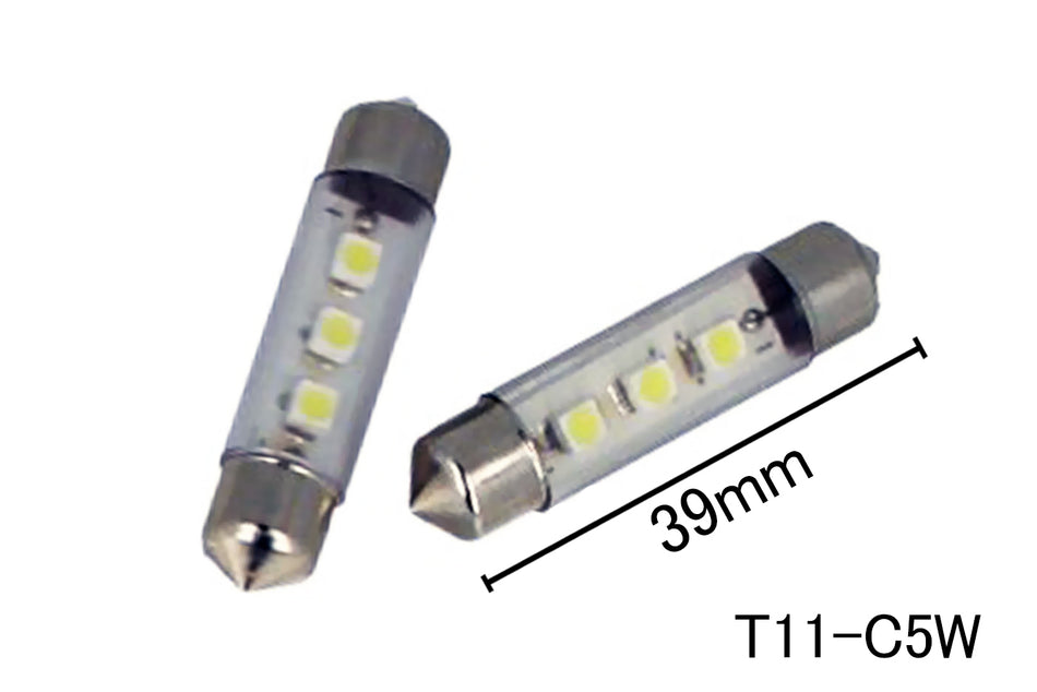 Coppia 2 Lampade Led T11 C5W Siluro 39mm Con 3 Smd 3528 Colore Bianco Freddo