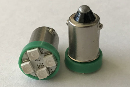 Coppia 2 Lampadine Led BA9S T4W Piedi Dritti Con 4 Smd 3528 Colore Verde 12V