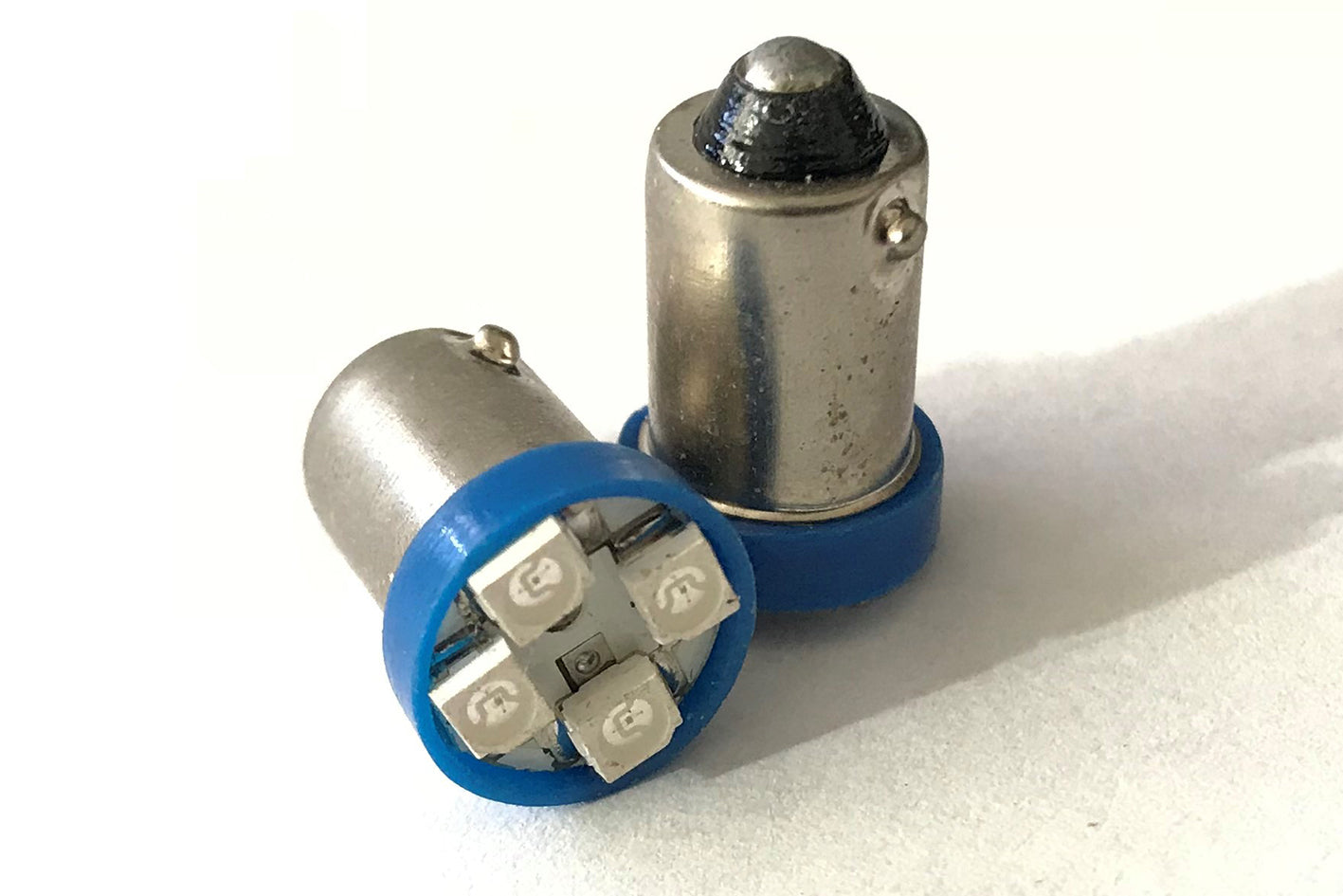 Coppia 2 Lampadine Led BA9S T4W Piedi Dritti Con 4 Smd 3528 Colore Blu Blue 12V