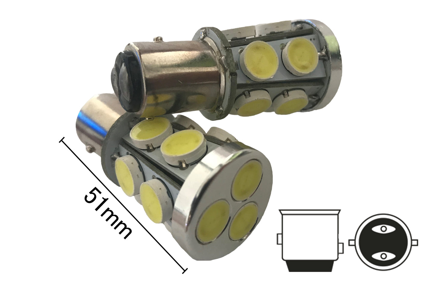 Coppia 2 Lampade Led BAY15D 1157 P21/5W Con 13 Smd 9080 Bianco Freddo 6000K 12V